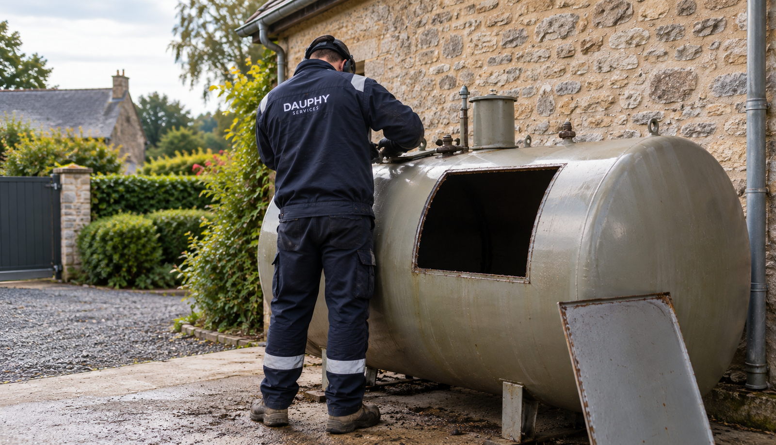 Intervention Dauphy Services pour le dégazage et la mise hors service d'une citerne à fioul en Normandie